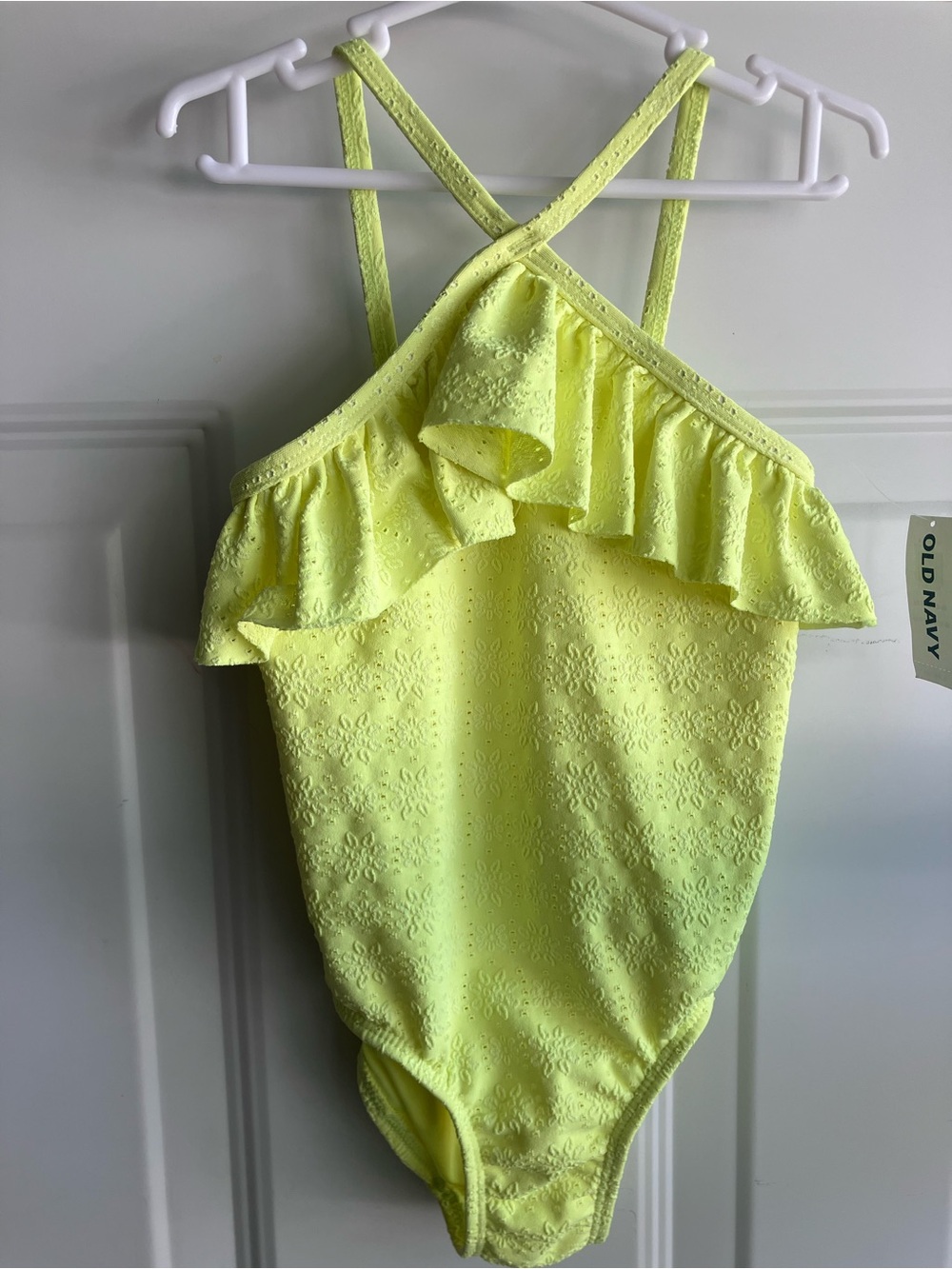 Old navy yellow eyelet texture flutter flower swim suit 4T NWT